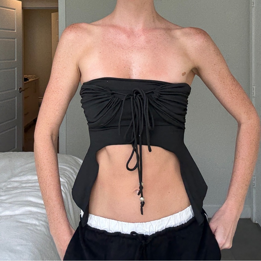 Dolls Kill Black Strapless Lace-Up Top